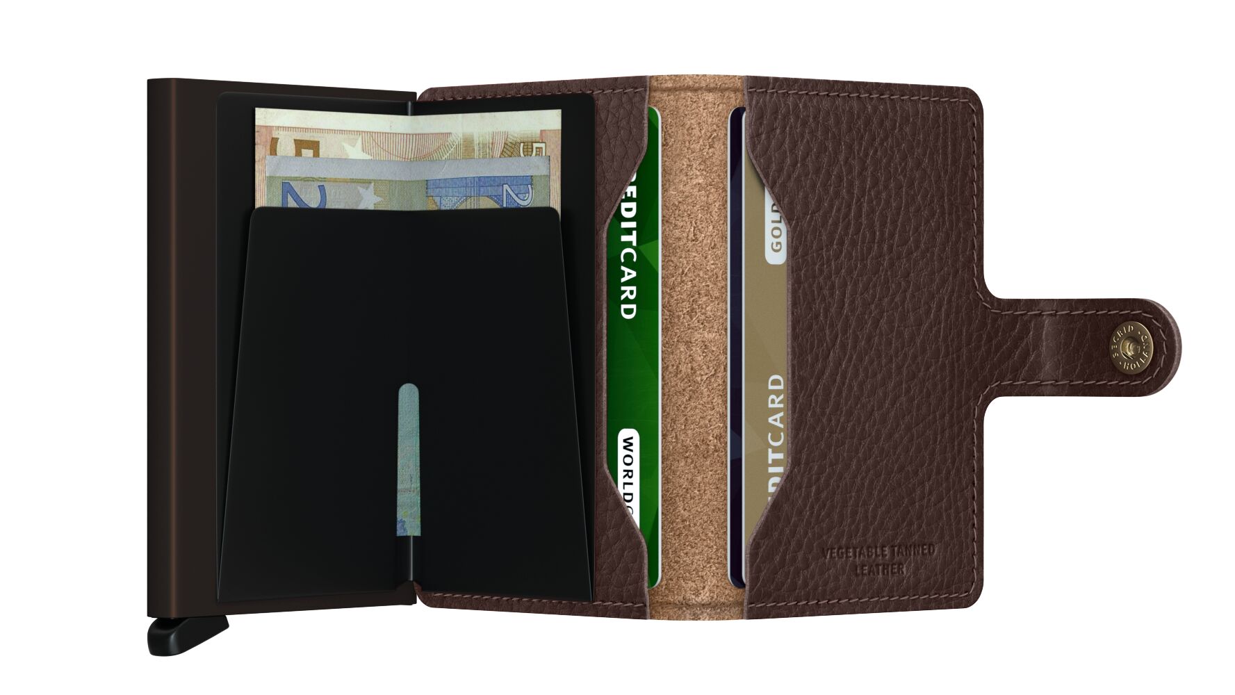 Secrid Miniwallet Vegetable Tanned Espresso-Brown – geöffnet
