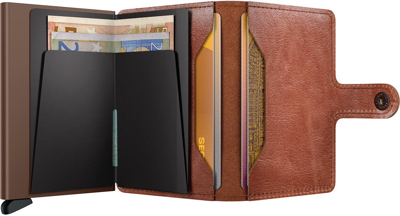Secrid Miniwallet Vintage Cognac-Brown – geöffnet