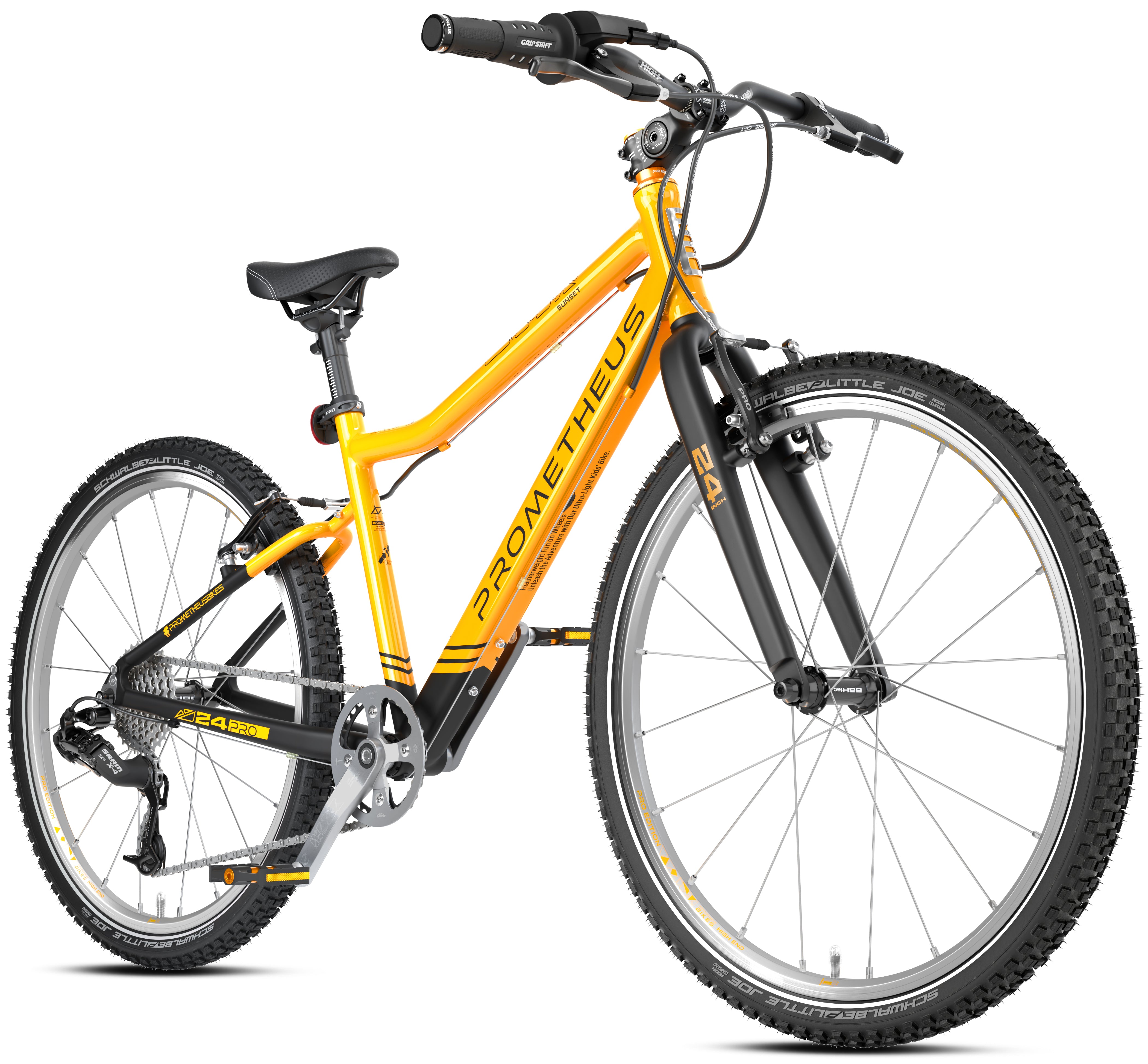 Prometheus PRO 24 Zoll Kinderfahrrad Orange/Schwarz matt (Sunset) – Seitenansicht