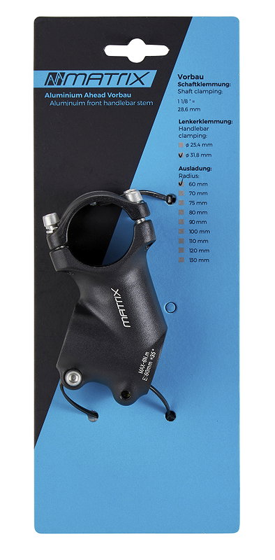 MATRIX Ahead-Vorbau ST14 Alu High Angle 60 mm schwarz-matt 31,8 mm 1 1/8" 35°