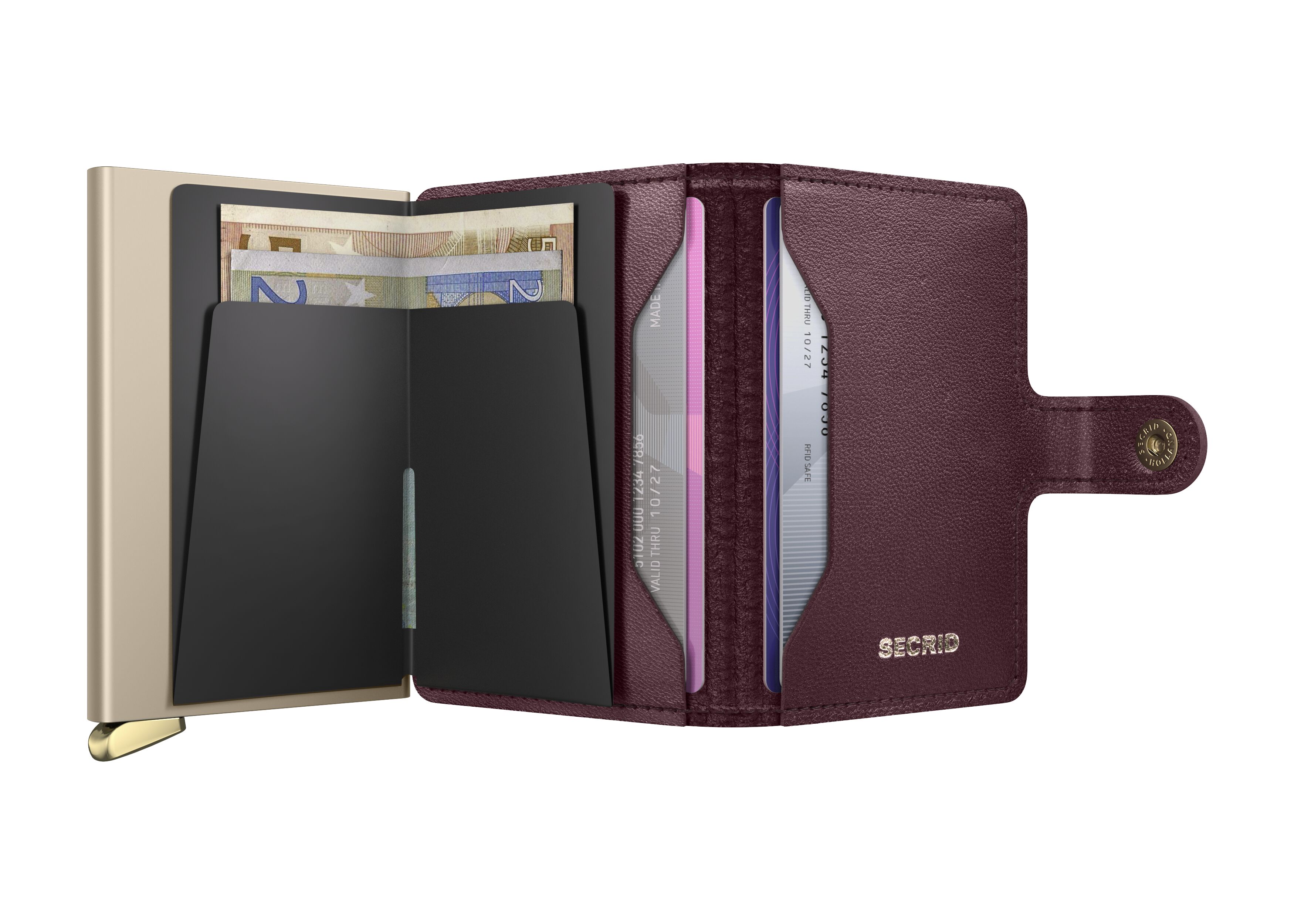 Secrid Miniwallet Emboss Diamond Bordeaux+ – geöffnet