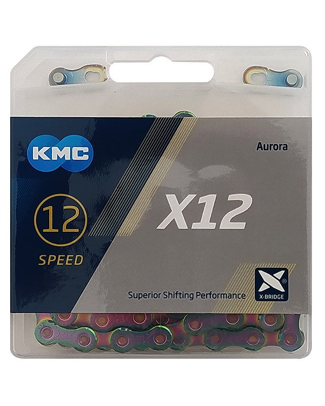 KMC Fahrrad Kette X12 Aurora Blue 12-fach Aurora Blue 126 Glieder, 1/2" x 11/128"