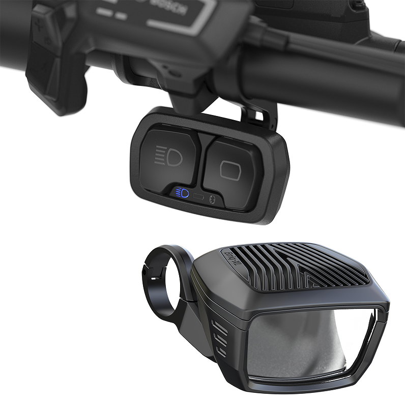 B&M digitales Kurvenlicht Lumotec Briq-XL Blucon E schwarz 150 Lux 1568T-01 mit Bluetooth Taster, Alu
