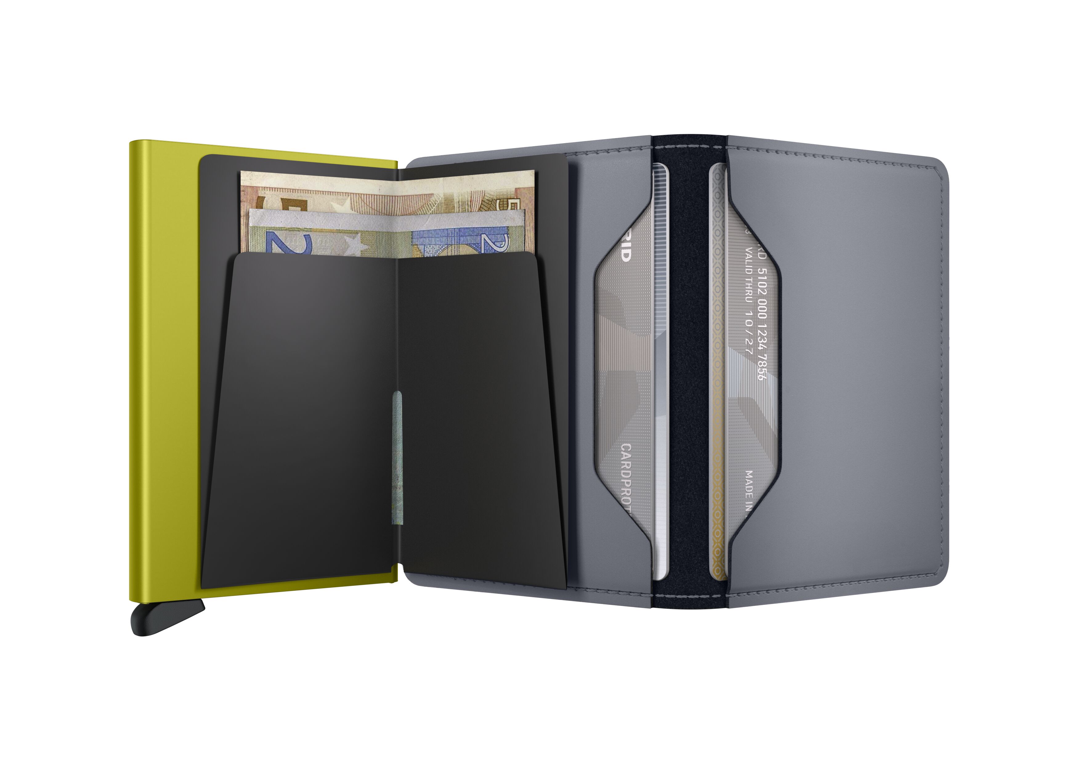 Secrid Slimwallet Matte Grey & Lime – geöffnet