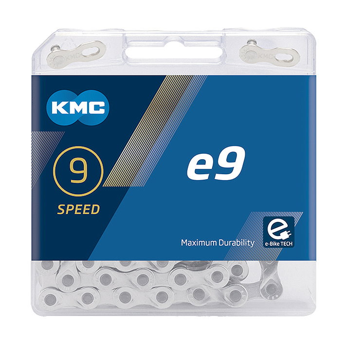 KMC E-Bike Kette e9 9-fach silber 122 Glieder, 1/2" x 11/128"