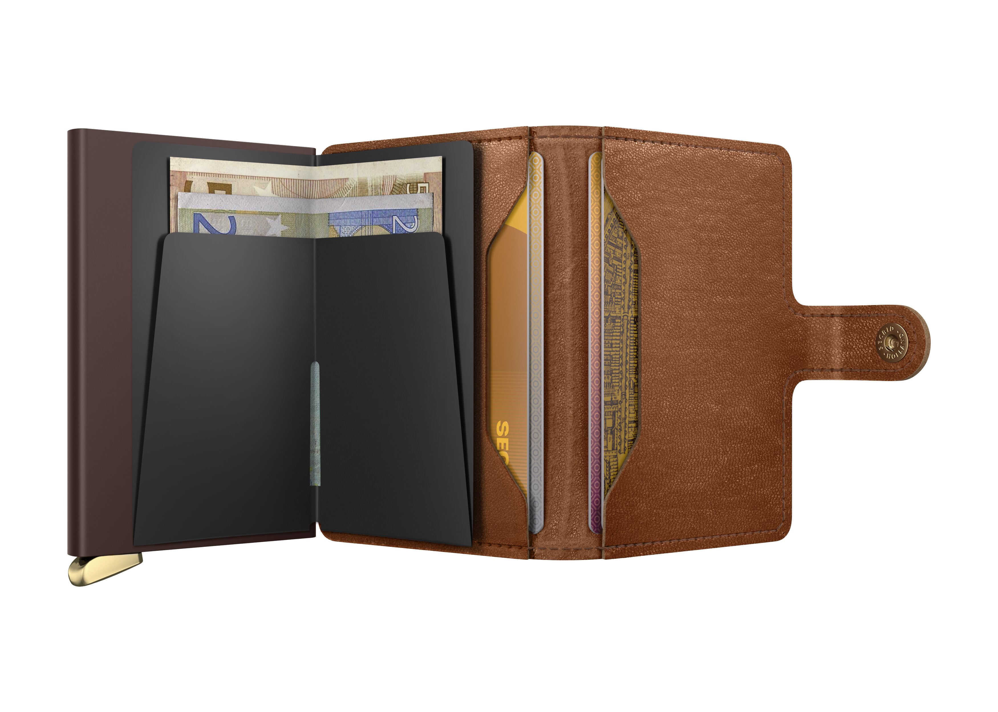 Secrid Miniwallet Emboss Lines Cognac+ – geöffnet