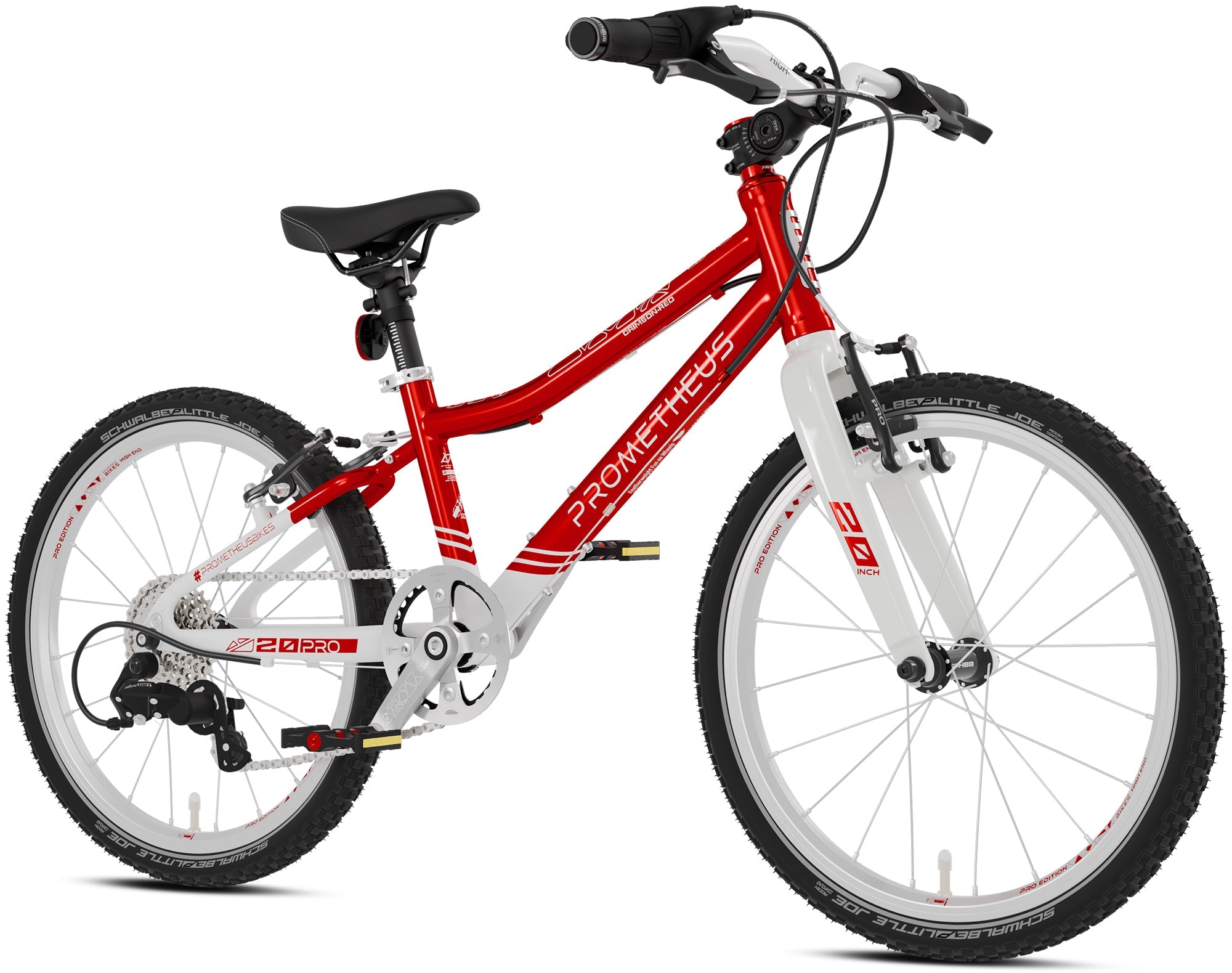 Prometheus PRO 20 Zoll Kinderfahrrad Rot/Weiß (Crimson Red) – Seitenansicht