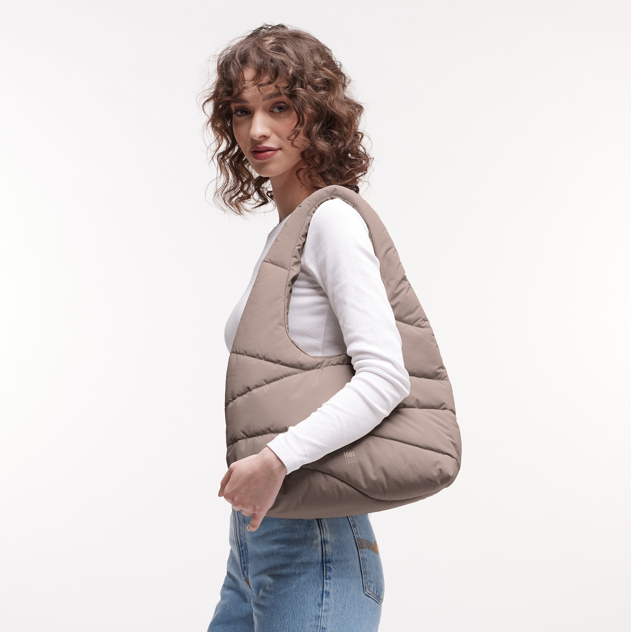 GOT BAG Wavy Puffer Shoulder Bag Oyster