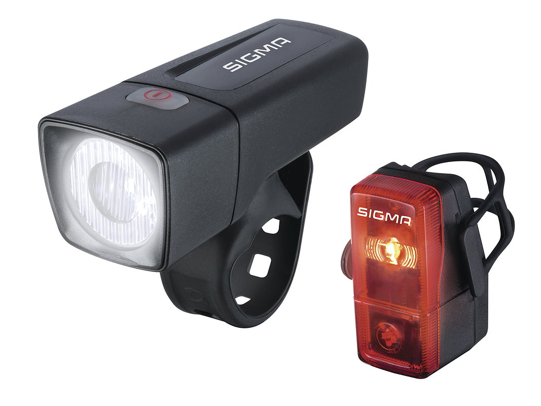 SIGMA  LED Batterieleuchten Set Aura 25 Lux+Cubic schwarz