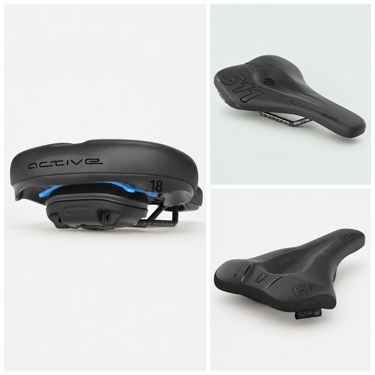 SQlab City Sattel Mod. 621 Ergolux Active 2.1 L277 x B180 mm / 620 g Unisex; SQlab Sport Sattel Mod. 611 Ergowave S-Tube L280 x B120 mm / 185 g Unisex; SQlab Gravel Sattel Mod. 614 Ergowave active 2.1