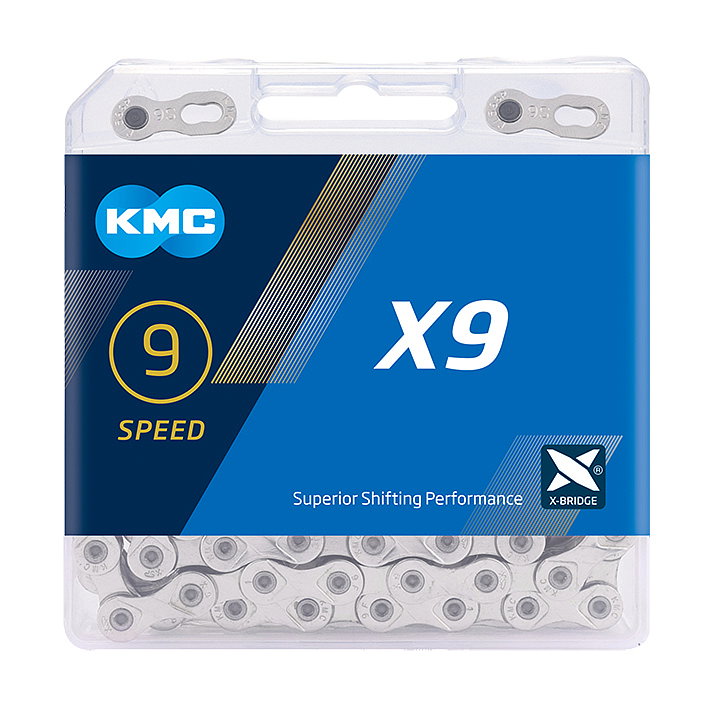 KMC Fahrrad Kette X9 9-fach silber 114 Glieder, 1/2" x 11/128"