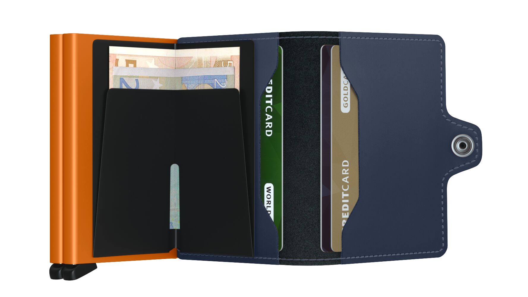 Secrid Twinwallet Matte Night Blue & Orange – geöffnet