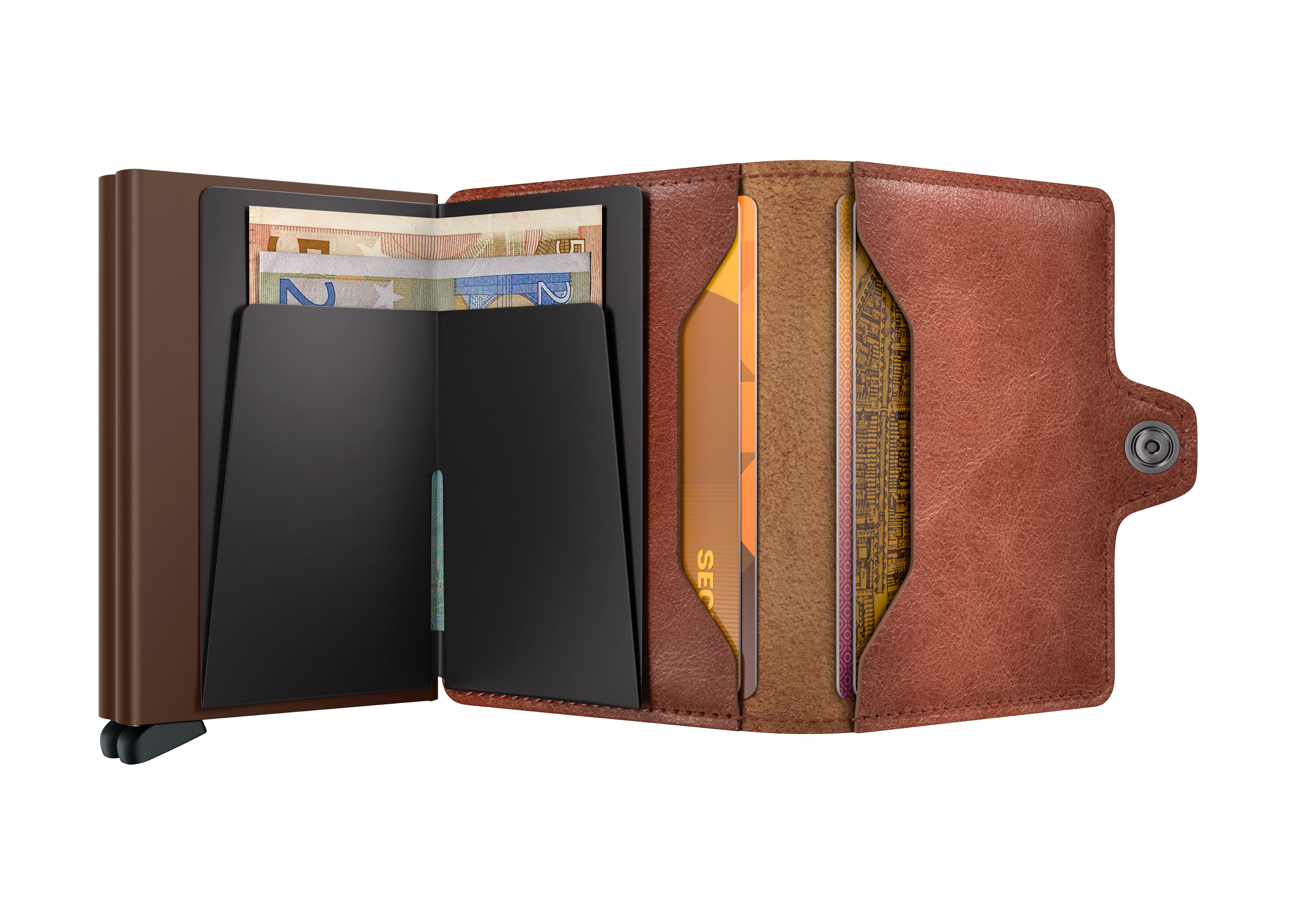 Secrid Twinwallet Vintage Cognac-Brown – geöffnet