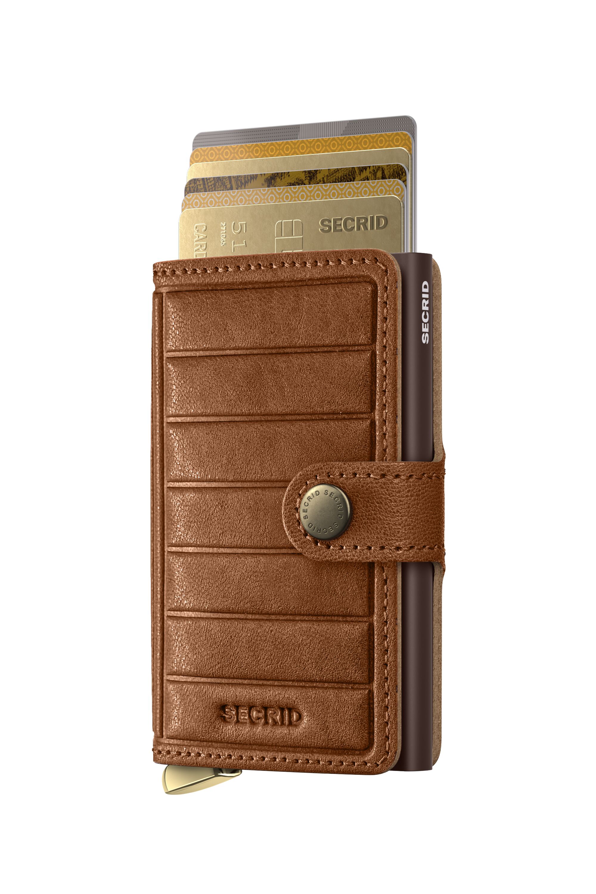 Secrid Miniwallet Emboss Lines Cognac+ – mit Karten