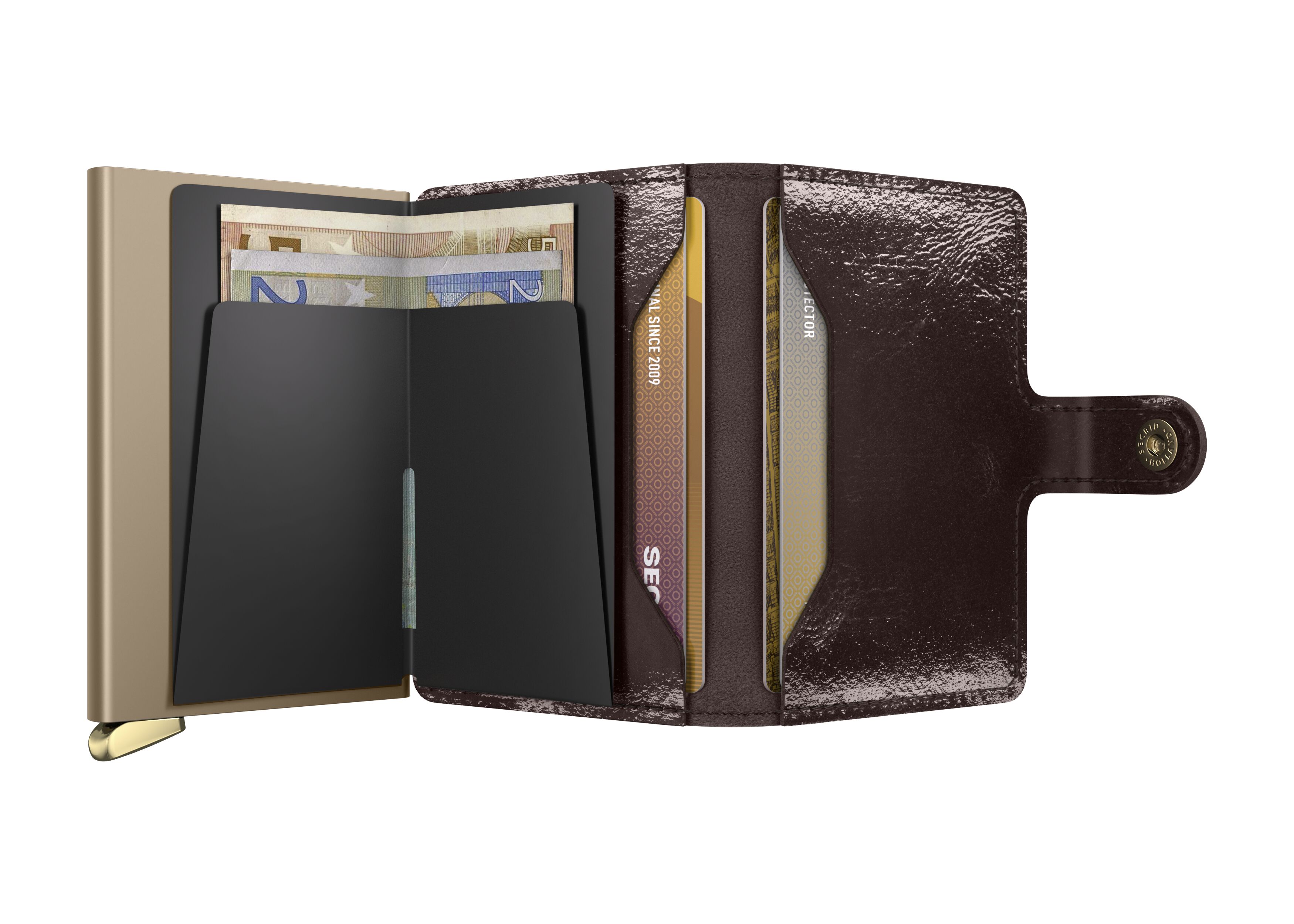Secrid Miniwallet Naplak Mahogany+ – geöffnet