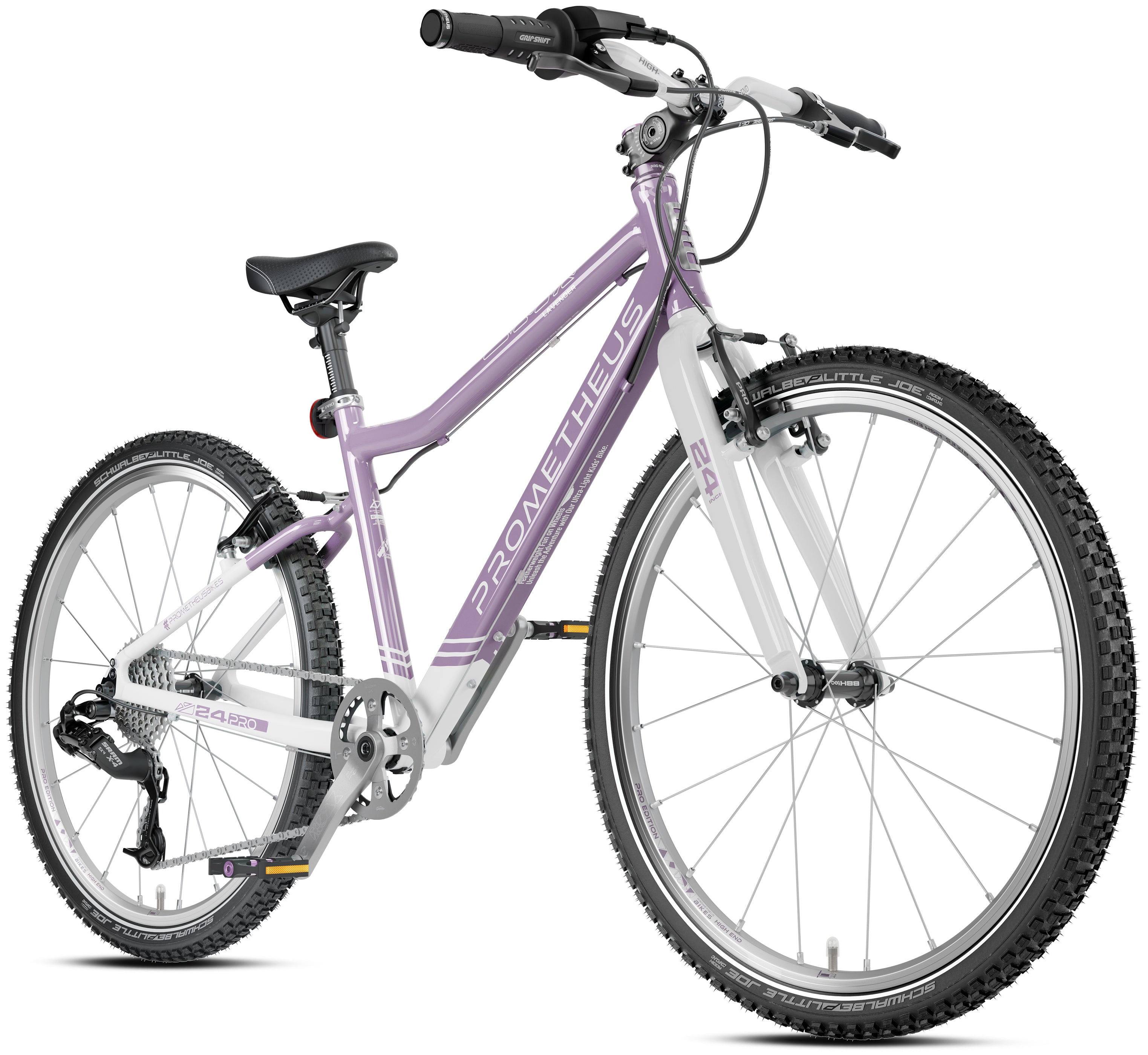 Prometheus PRO 24 Zoll Kinderfahrrad Violett/Weiß (Lavender) – Seitenansicht
