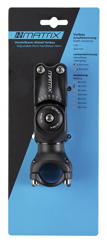 MATRIX Ahead-Vorbau ST16 Alu 90 mm schwarz-matt 25,4 mm 1 1/8" 0- +60°