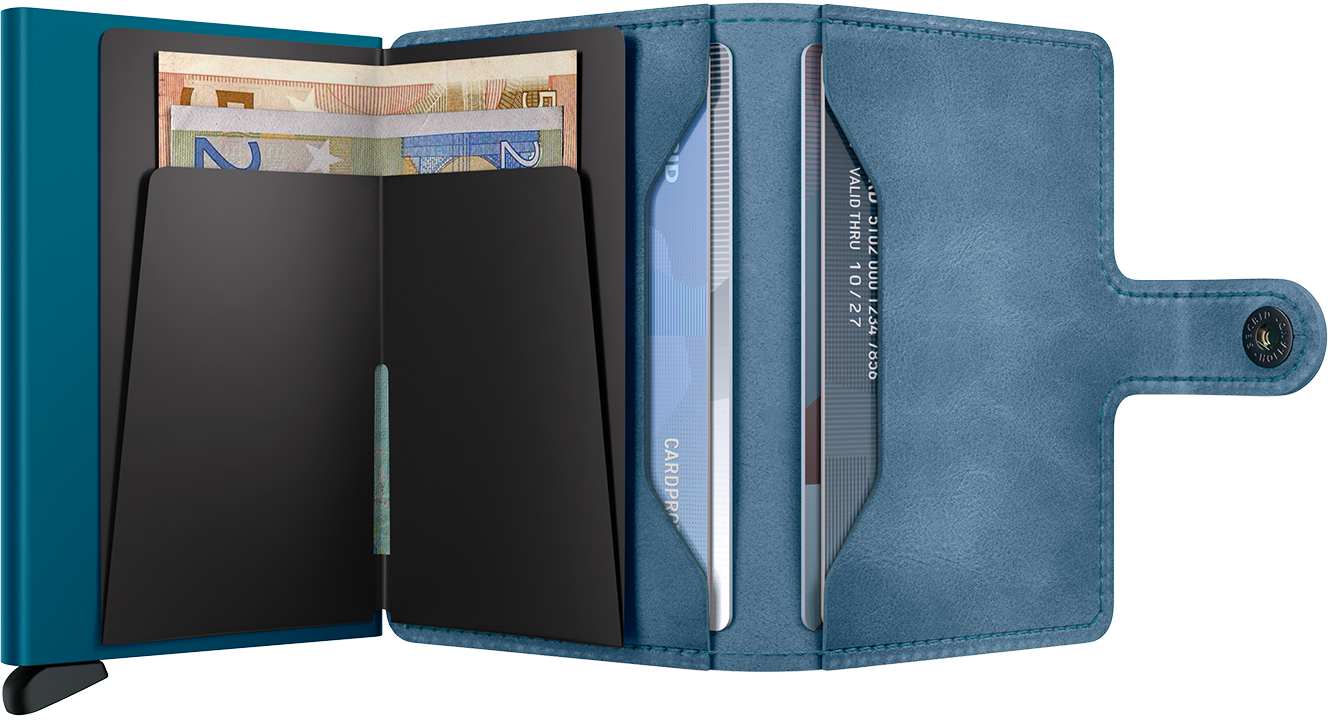 Secrid Miniwallet Vintage Teal – geöffnet